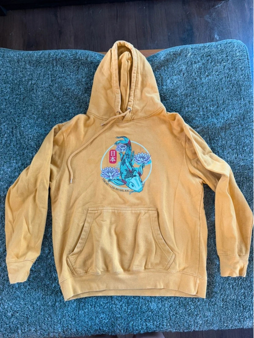 Eighty Eight Mustard Yellow Hoodie with Koi Fish and Lotus Design